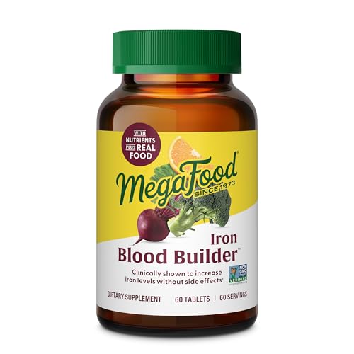 MegaFood Blood Builder - Iron Supplement Clinically Shown to Increase Iron Levels without Side Effects - Iron Supplement for Women with Vitamin C, Vitamin B12 and Folic Acid - Vegan - 60 Tabs
