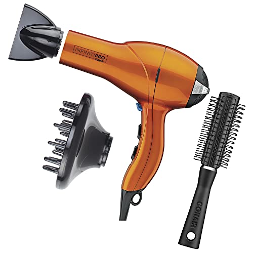 INFINITIPRO by CONAIR Hair Dryer, 1875W Salon Performance AC Motor Hair Dryer, Conair Blow Dryer, Orange with Bonus Blow-Out Brush