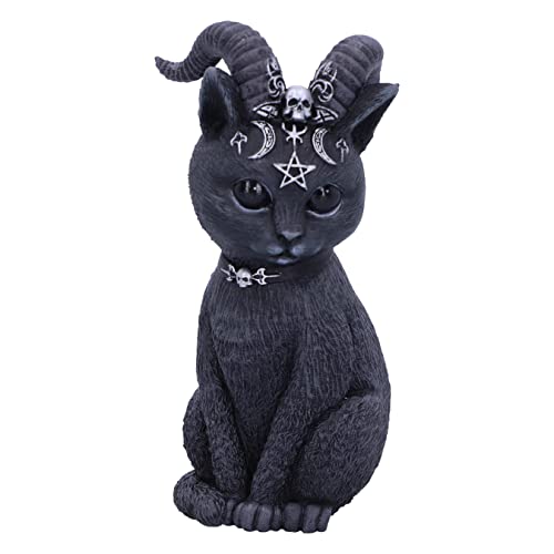 Nemesis Now Cult Cuties Pawzuph Figurine 11cm, Resin, Black, Scarily Adorable Horned Cat, Adorned with Small Skulls, Pentagrams and Moons, Cast in The Finest Resin, Hand-Painted