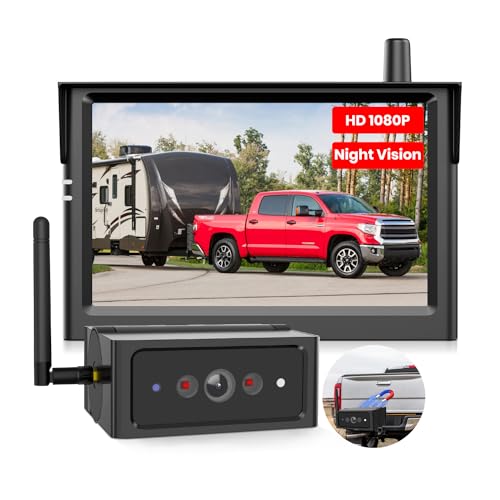 AUTO-VOX Magnetic Wireless Backup Camera,2Mins DIY Installation &1080P Portable Battery Truck Trailer Hitch Rear View Camera with 5' Car Monitor System,IR Night Vision Back Up Camera for Camper/RV-S4