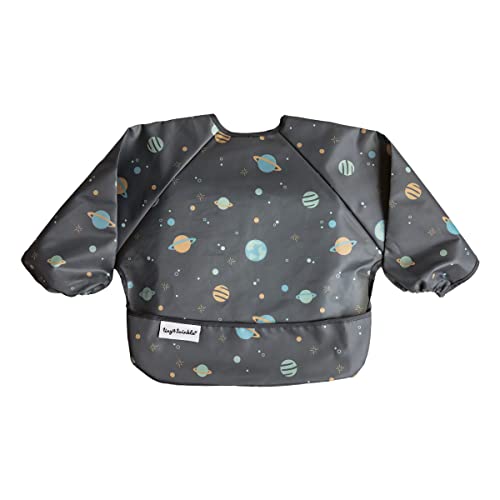 Tiny Twinkle Mess Proof Baby Bib, Cute Full Sleeve Bib Outfit, Waterproof Bibs for Toddlers, Machine Washable, Tug Proof Closure, Baby Smock for Eating, Long Sleeved (Space, Small 6-24 Months)