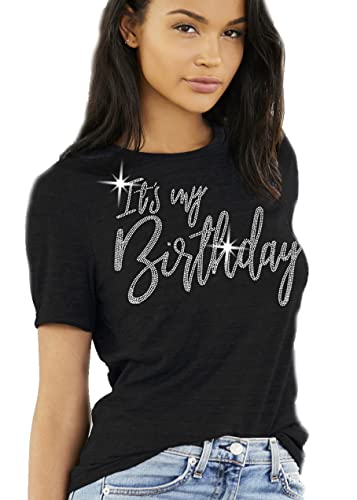 Plus Size Birthday Shirts for Women - Glam Rhinestone It's My Birthday T-Shirt - Birthday Tees - 2XL - Black Tee(GlmMyBdy RS) 2XL/Blk