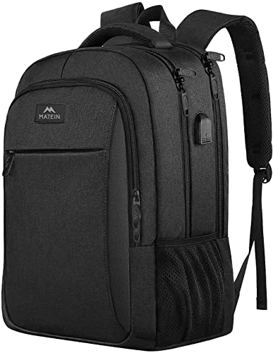 MATEIN Business Laptop Backpack, 15.6 Inch Travel Laptop Bag Rucksack with USB Charging Port, Water-Resistant Bag Daypack for Work College Computer Men Women Backpack, Black