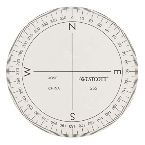 Westcott ‎360-Degree Protractor Compass for Drawing and Drafting, Clear, 3.5 in
