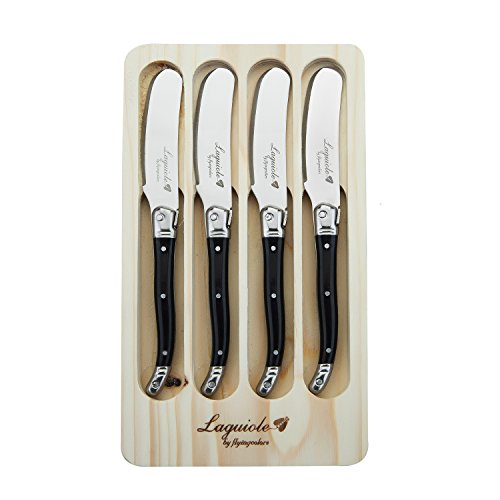 LAGUIOLE BY FLYINGCOLORS Butter Spreaders Knife Set Cheese Knife Set Stainless Steel Black Color Handle 4 Pieces