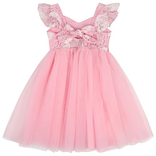 AGQT Toddler Summer Tutu Dress for Girls Butterfly Sleeveless Tulle Dress Birthday Party Dress Baby Doll Dress Pink Size 1T-2T