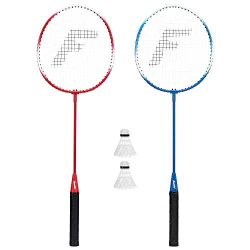 Franklin Sports Badminton Racket + Birdie Set - Replacement Badminton Equipment for Kids + Adults - 2 Player Badminton Racket Set, Red/ White/ Blue
