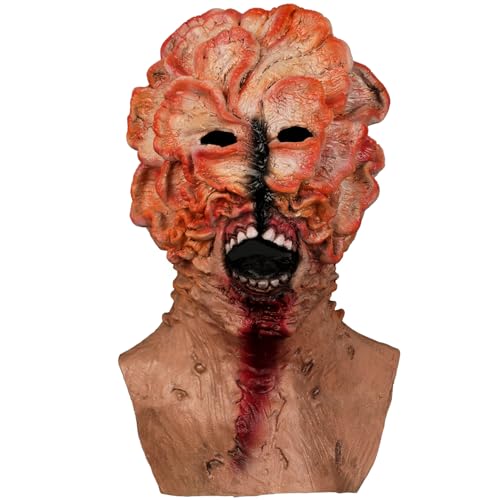 Leokawin Creepy Halloween Mask, Last of Us Click Mask, Halloween Scary Mask, Full Head Latex Halloween Mask for Adult Mushroom Costume Mask（Long,18in）