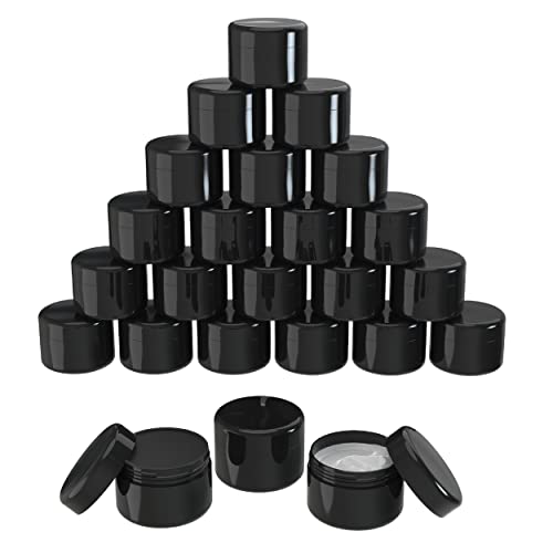 Houseables Black Cosmetic Jars, Small Containers with Lids, Plastic, 2 Fl Oz, 160 ML, 24 Pack, TSA Approved Container for Lotion, Salve, Body Butter, Creams, Makeup, Toiletries w/Inner Liner