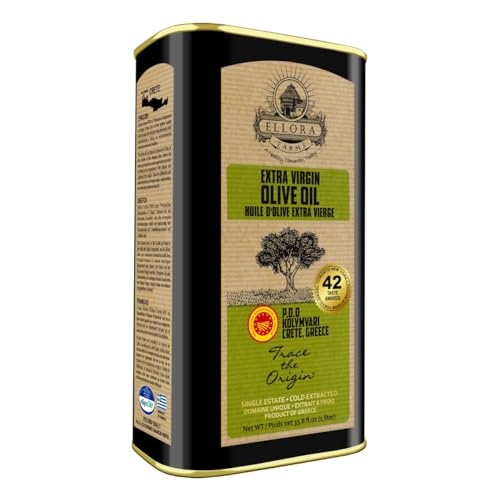 Ellora Farms, Certified PDO Extra Virgin Olive Oil, Single Estate, Single Origin, Single Variety, Cold Press & Traceable Olive Oil, Born in Crete, Greece, Kosher, 1 Lt Tin (33.8 oz.)