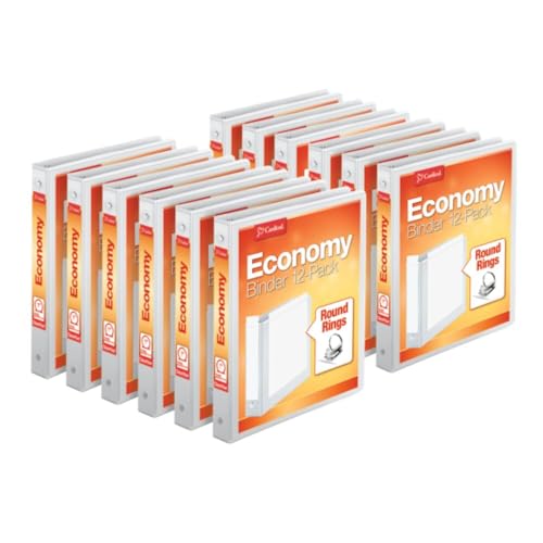 Cardinal Economy 3-Ring Binders, 1', Round Rings, Holds 225 Sheets, ClearVue Presentation View, Non-Stick, White, Carton of 12 (90621)