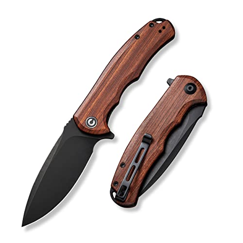 CIVIVI Folding Pocket Knife- Praxis Flipper Liner Lock Knife, 3.75' Black Stonewashed Blade with Cuibourtia Wood Handles, Reversible Clip for Everyday Carry Outdoor Use C803H