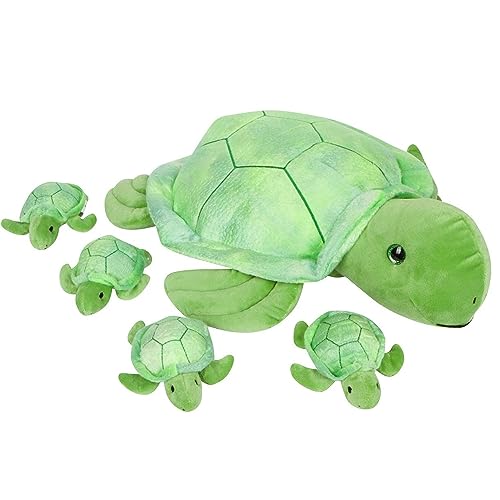 PixieCrush Turtle Stuffed Animals for Girls Ages 3-8 - Mommy Turtle with 4 Baby Turtles- Magical Turtle Pillow Plushie - Enchanting Cuddly Companions for Imaginative Play