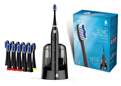 Pursonic S750 Sonic Toothbrush (Black) — Smart Series Electronic Power Rechargeable Battery Toothbrush — Electronic Toothbrush for Adults — 12 Bonus Brush Heads — Rechargeable Toothbrushes for Adults