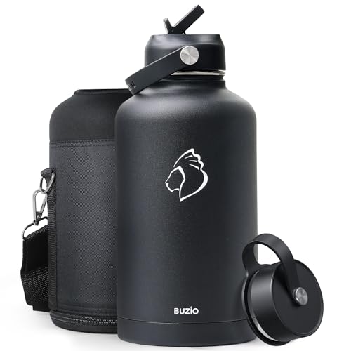 BUZIO Vacuum Insulated Stainless Steel Water Bottle 64oz (Cold for 48 Hrs/Hot for 24 Hrs) BPA Free Double Wall Travel Mug/Flask for Outdoor Sports Hiking, Cycling, Camping, Running
