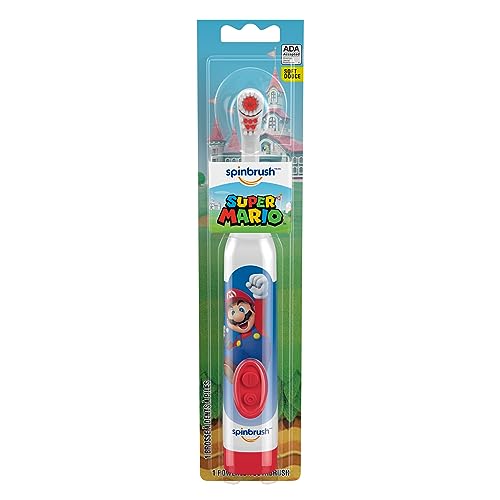 Spinbrush Super Mario Kid’s Electric Battery Toothbrush, Soft, 1 ct, Character May Vary