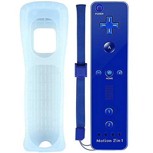 Built-in Motion Plus 2 in 1 Wireless Remote Controller Gamepad Joystick for Nintendo Wii/Wii U, w/Silicone Case & Hand Strap (Blue)