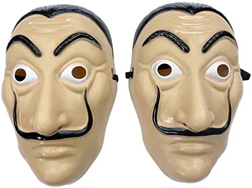 AMARONE Money robbery mask salvador Dali Cosplay halloween Dali mask Realistic Movie Prop Face Mask… 2pack……