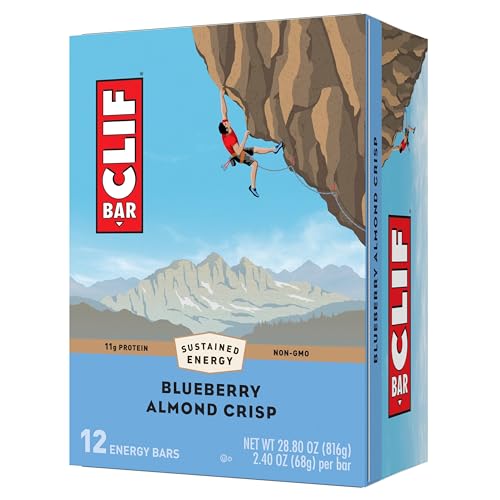 Clif Bar - Blueberry Almond Crisp - Made with Organic Oats - 11g Protein - Non-GMO - Plant Based - Energy Bars - 2.4 oz. (12 Pack)