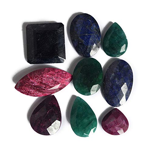 GEMHUB Approx 100 Ct. Set of 7 PCS Natural Ring Size Loose Ruby Emerald SAPHHIRE Loose Gemstone Beads