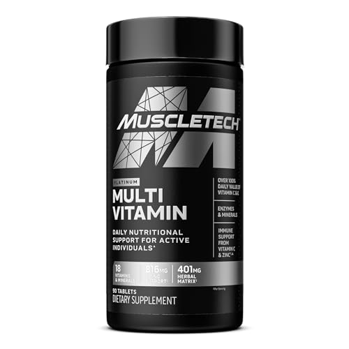 MuscleTech Platinum Multivitamin for Immune Support 18 Vitamins & Minerals Vitamins A C D E B6 B12 Daily Workout Supplements for Men 90 Ct