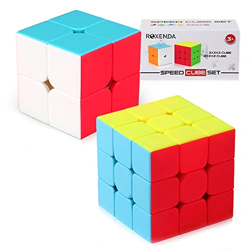 Roxenda Speed Cube Set, Speed Cube Bundle of 2x2x2 and 3x3x3 Cube Smoothly Magic Cube Collection for Kids Teens & Adults [2 Pack] (Stickerless)