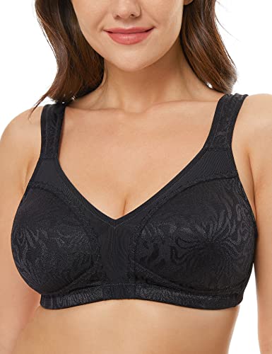 Wingslove Women's Full Coverage Non Padded Comfort Minimizer Wire-Free Bra Plus Size(Black,36G)