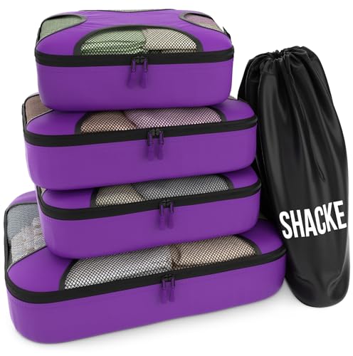 Shacke Pak - 5 Set Packing Cubes - Travel Organizers with Laundry Bag (Orchid Purple)