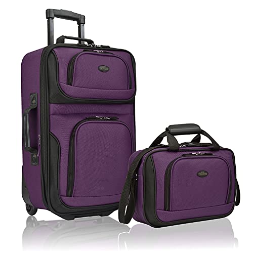 U.S. Traveler Rio Lightweight Carry-On Suitcase 20' Softside Expandable Design, Durable, Business and Travel, Purple, Set