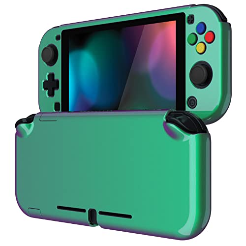 eXtremeRate PlayVital Glossy Chameleon Green Purple Protective Case for Nintendo Switch Lite, Hard Cover Protector for Nintendo Switch Lite - 1 x Black Border Tempered Glass Screen Protector Included