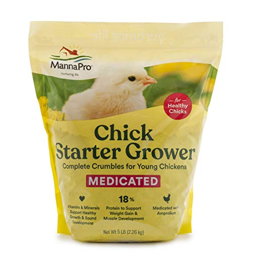 Manna Pro Chick Starter Grower - Medicated Chick Feed Crumble for Young Chickens - Formulated with Amprolium - 5 lbs