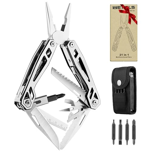 WETOLS Multitool Needle Nose Pliers,21-in-1 Stainless Steel Multi Tool Pocket Knife with Screwdriver Sleeve,Self-locking Survival Knife with EDC Pouch-Great for Outdoor, Simple Repair, Camping, Hiking