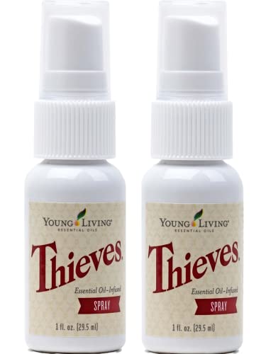 Thieves Spray - Natural Defense on The Go - 2-Pack of 1 fl oz Bottles by Young Living Essential Oils for Cleaning: Fast and Convenient Cleaning for Home and On The Go