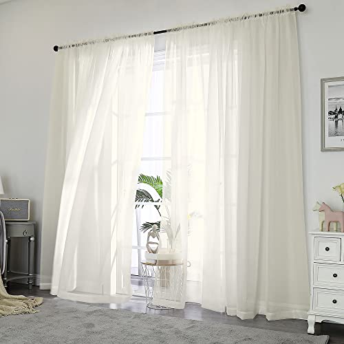 OWENIE Sheer Curtains 84 inch Length, Ivory Sheer Cutains 2 Panels Set for Bedroom/Living Room, Rod Pocket Voile Fimly Sheer Drapes, 2pcs, Each 42' W x 84' L