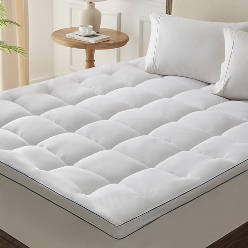 Homemate Mattress Pad Topper Queen - Cooling Pillow Top Quilted Fitted Mattress Pad Cover for Hot Sleepers - Mattress Pad Cover Plush Bed Topper Down Alternative Ultra Soft Mattress Protector for Back
