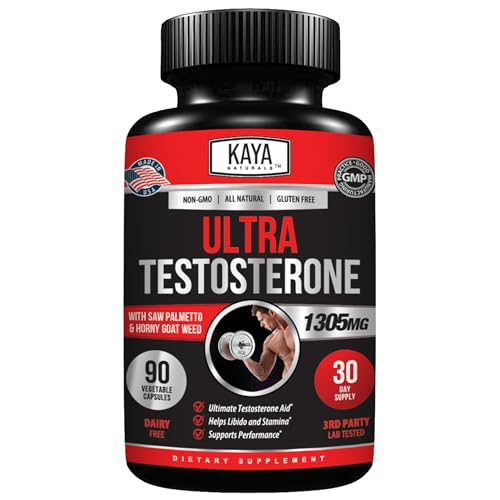 Kaya Naturals Ultra Testosterone - Men's Testosterone Booster with Tongkat Ali, Horny Goat Weed, Tribulus - Natural Workout Supplement for Energy, Stamina, and Strength Booster - 90 Count