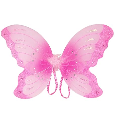 Mozlly Butterfly Wings for Kids - 2 Layer Butterfly Fairy Wings Costume Accessory to Wear for Halloween Costumes, Cute Fairy Wings for Pretend Play, Cosplay, and Dress Up - One Size, 14 Inches - Pink