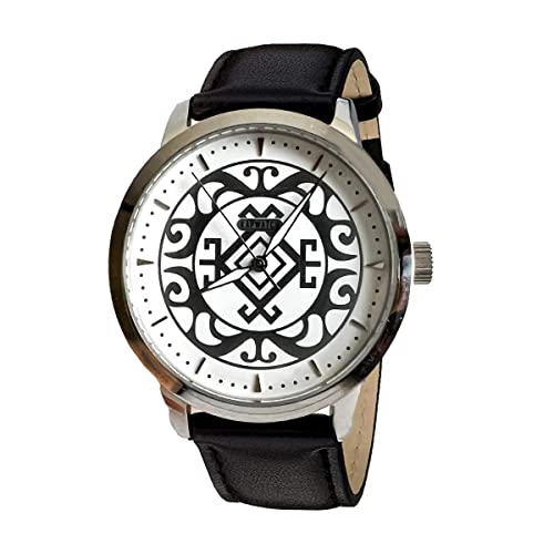 Kapwatch Unity Watch - White Dial Face with Genuine Leather Band -Traditional Filipino Inspired Design with Tattoo Style Engraving on the Side | 41mm Diameter | 10.5 mm Band Width | 5ATM Water Resistance | Sapphire Glass | 316L stainless steel | Japan Miyota 2035 Movt. | Cultural Elegance Meets Modern Style… (Black Band)