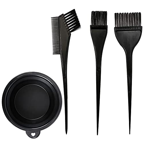 Moonmini Hair Dye Color Brush and Bowl Set, 4Pcs Color Bowl Brushes Tool Mixing Bowl Kit Tint Comb for Hair Tint Dying Coloring Applicator