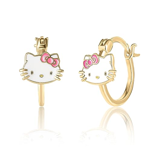 Sanrio Hello Kitty Womens Hoop Earrings - Flash-Plated and Enamel Hello Kitty Earrings Official License