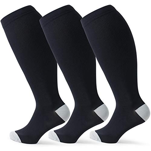 Wide Calf Compression Socks for Women & Men Large Size Circulation 15-20 mmHg 3 Pairs