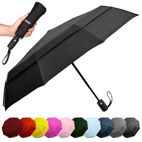 ﻿EEZ-Y Travel Umbrellas for Rain - Wind Resistant w/Open Close Button - Black