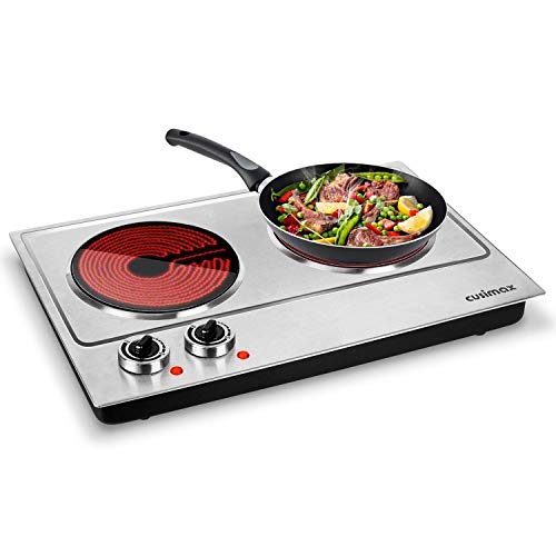 CUSIMAX Hot Plate, 1800W Double Burners, Infrared Cooktop, Electric Ceramic Hot Plates for Cooking, Portable Countertop Burner Glass Heating Plate, Compatible w/All Cookware, Upgraded Version