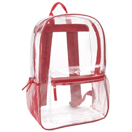 Clear Backpack Heavy Duty Transparent Bookbag for Kids, Boys, Girls, School, Travel, Stadium Approved (Red)