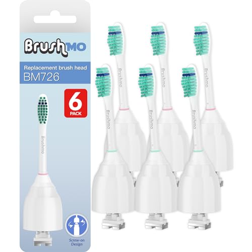 Brushmo Genuine Replacement Toothbrush Heads Compatible with Philips Sonicare E-Series HX7022/66 HX7023/30, fits Essence and Other Screw-On Electric Toothbrush Models, 6 Pack
