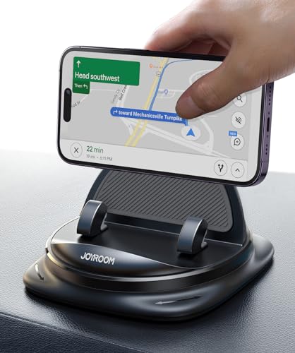 JOYROOM Phone Mount for Car, [Adjustable Spring Design] Dashboard Cell Holder 360° Rotatable Car with Non-slip Silicone, Compatible iPhone, Samsung, Other Smartphone