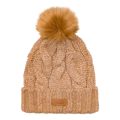 UGG Women's Cable Beanie w/Pom, Camel, One Size