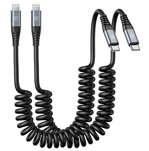 KIYODA USB Type C to Lightning Cable 3FT 2Pack, Coiled iPhone Charger Fast Charging for Car Short USBC iPhone Cord for iPhone14/13/12/11 Pro Max/iPad/CarPlay