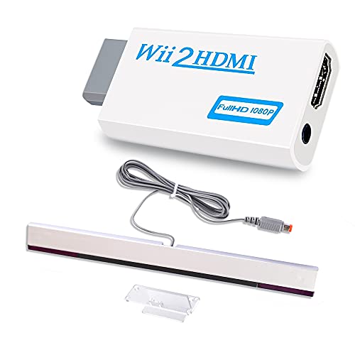 Xahpower 2 in 1 Accessories Bundle Kits for Wii, Wired Infrared Ray Sensor Bar and Wii to hdmi Converter Compatible with Nintendo Wii