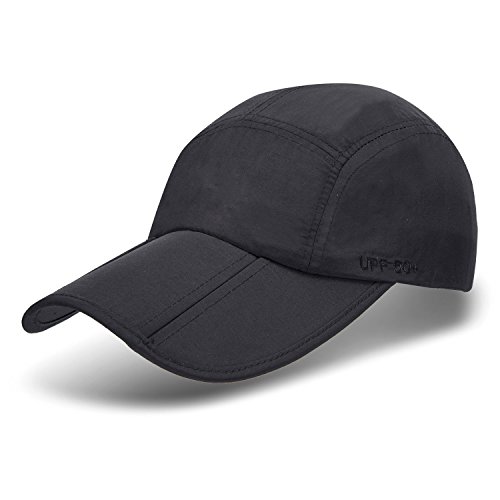UPF 50+ Foldable Baseball Cap Sun Protection Quick Dry Portable Folding Hats for Men or Women, Black